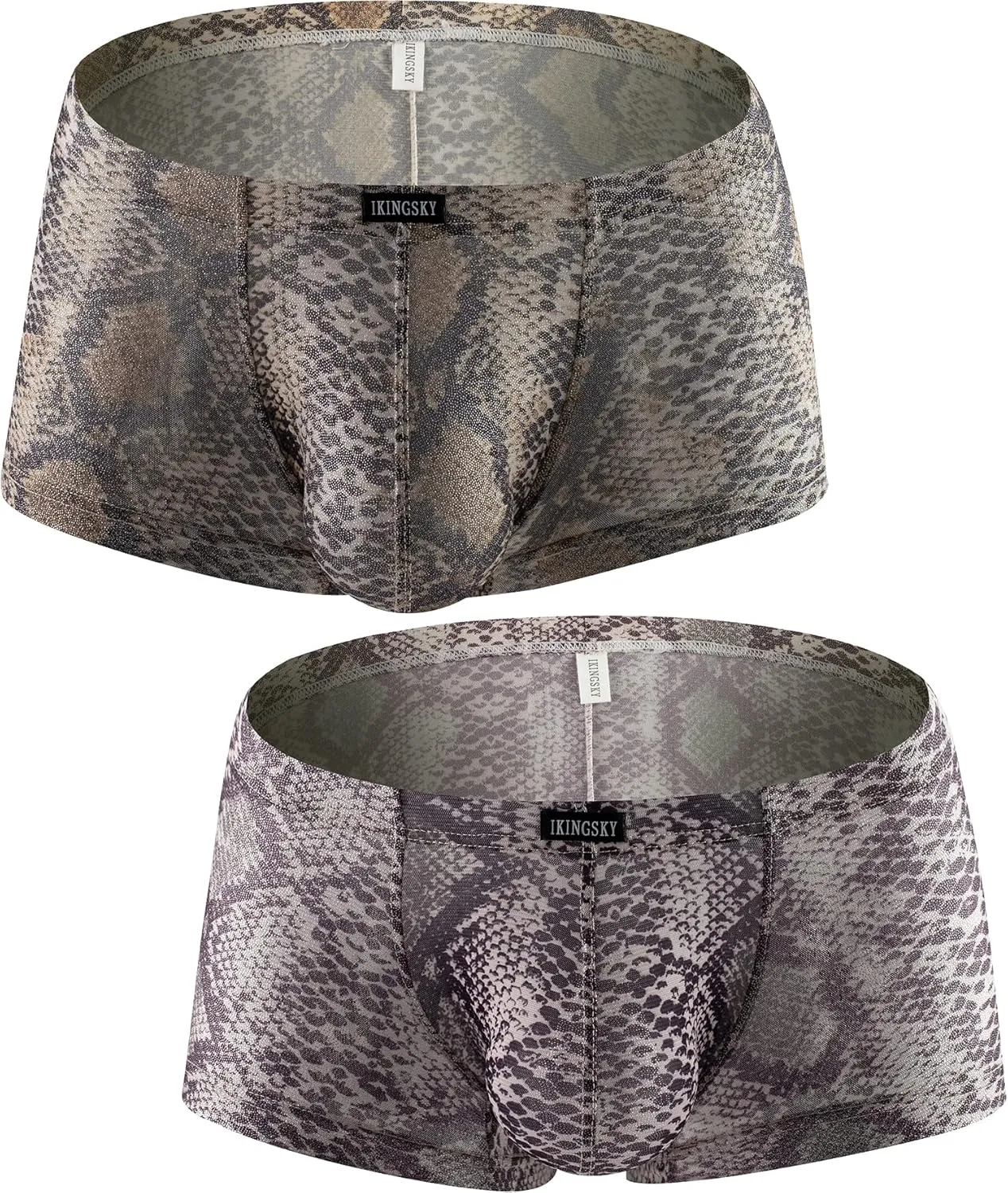 IKINGSKY Men's Snake Skin Pattern Boxer Briefs Breathable Bulge Shorts Underwear Sexy Low Rise Trunk Under Panties