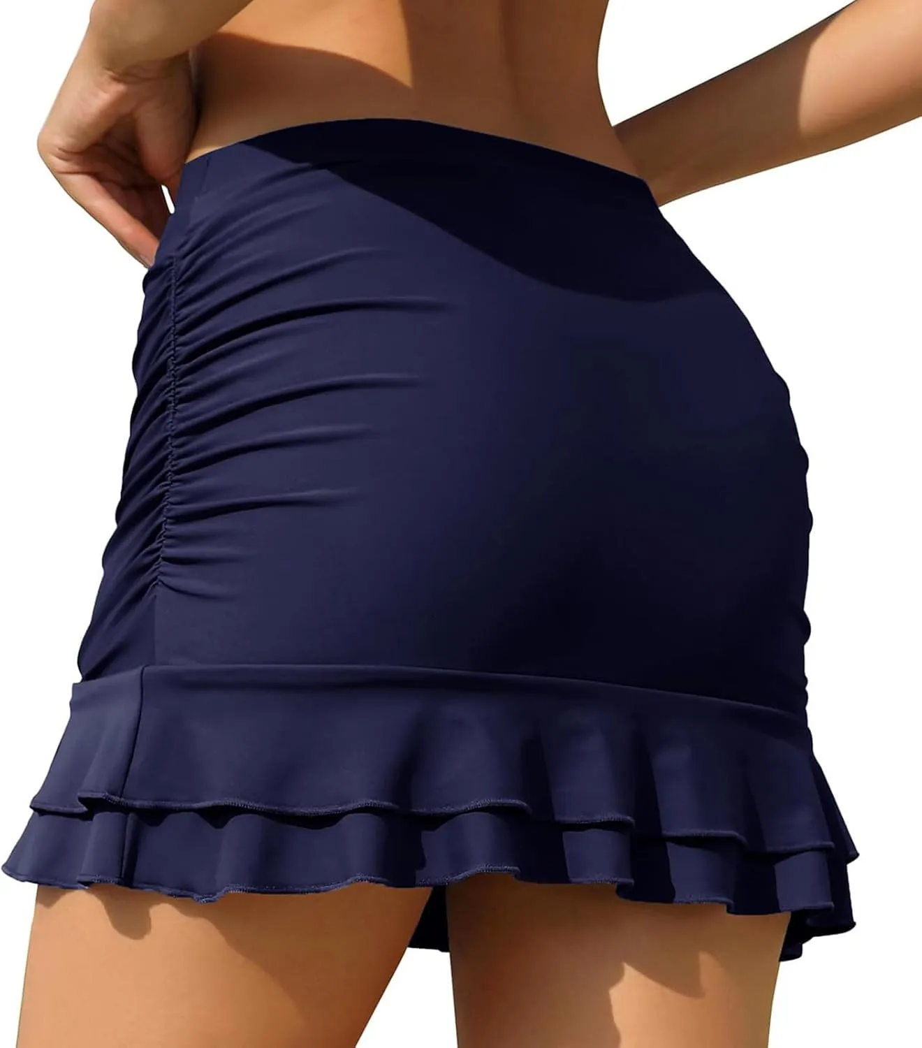 JiXiang Swim Skirt for Women Ruffle High Waisted Ruched Tulip Hem Shirring Vintage Skirt Swimsuits with Built in Brief Skirt