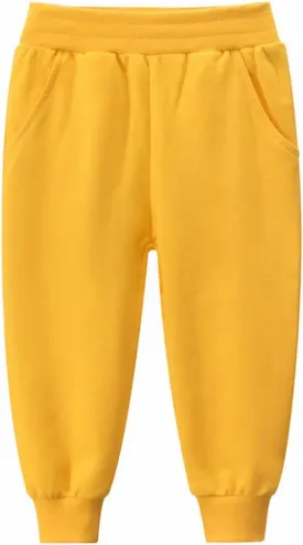 Kids Jogger Pull on Sweatpants Solid Elastic Waist Cotton Boys Girls Sport Running Long Pants with Toddler Sweat Suit