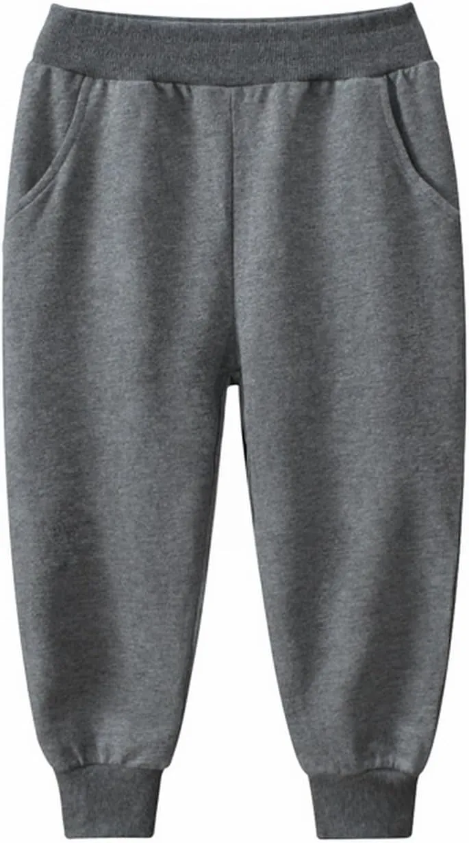 Kids Jogger Pull on Sweatpants Solid Elastic Waist Cotton Boys Girls Sport Running Long Pants with Toddler Sweat Suit