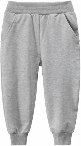Kids Jogger Pull on Sweatpants Solid Elastic Waist Cotton Boys Girls Sport Running Long Pants with Toddler Sweat Suit