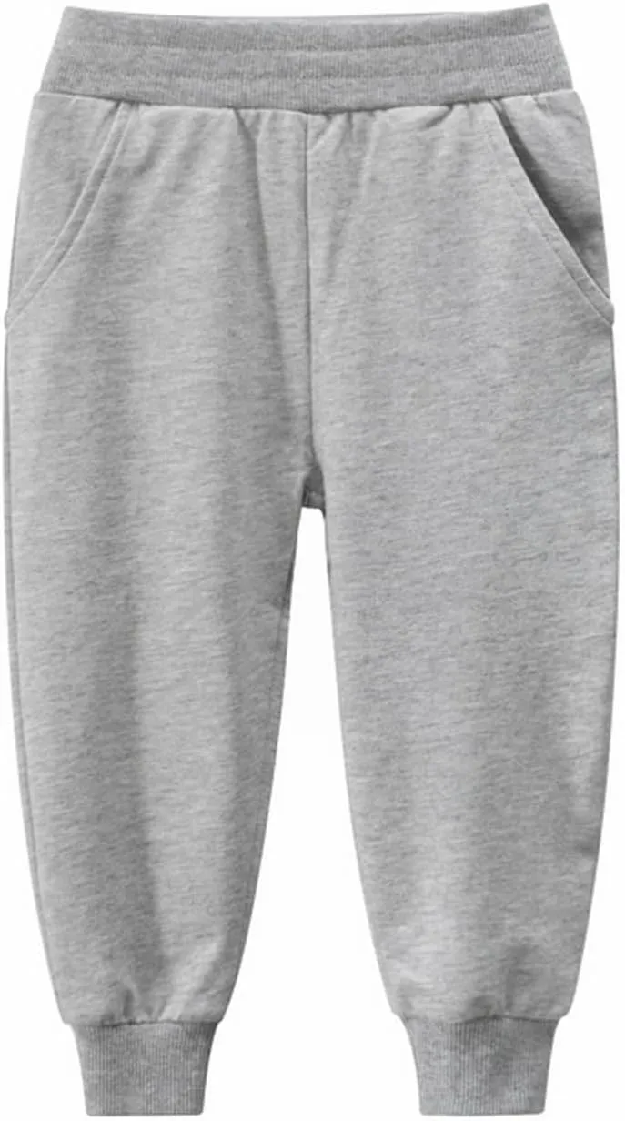 Kids Jogger Pull on Sweatpants Solid Elastic Waist Cotton Boys Girls Sport Running Long Pants with Toddler Sweat Suit