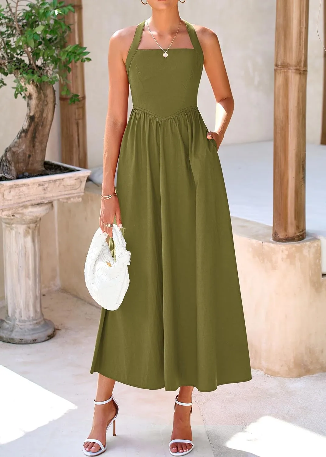 KIRUNDO Women Summer Sleeveless Halter Maxi Dress Sundress 2025 Casual Flowy Wedding Guest Cocktail Beach Vacation Dresses