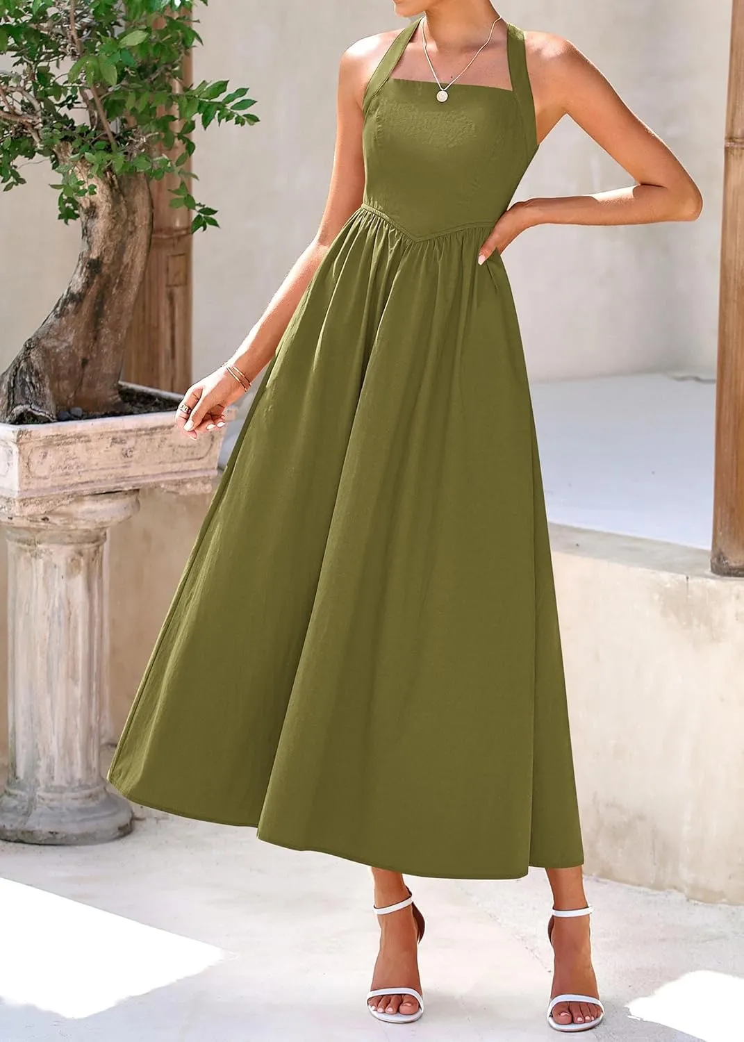 KIRUNDO Women Summer Sleeveless Halter Maxi Dress Sundress 2025 Casual Flowy Wedding Guest Cocktail Beach Vacation Dresses