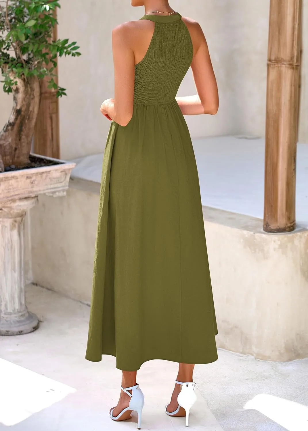 KIRUNDO Women Summer Sleeveless Halter Maxi Dress Sundress 2025 Casual Flowy Wedding Guest Cocktail Beach Vacation Dresses