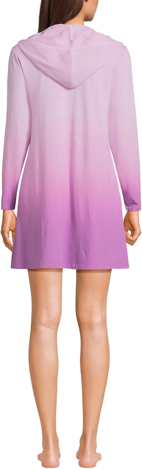 Lands' End Women's Cotton Jersey Long Sleeve Hooded Swim Cover-up Dress
