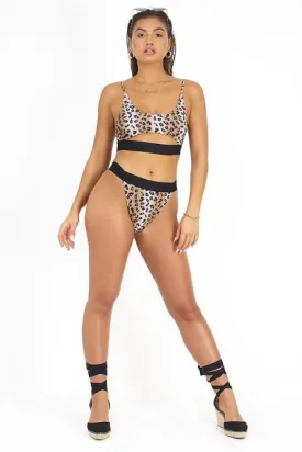 LEOPARD PRINTED HIGH LEG BIKINI BOTTOMS