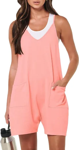 LILBETTER Women's Summer Casual Sleeveless Rompers Loose Spaghetti Strap Shorts Overalls Jumpsuit with Pockets