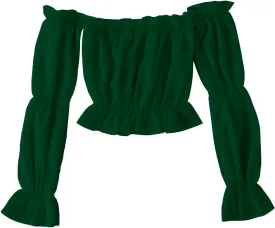 LYANER Women's Off Shoulder Ruffle Trim Puff Long Sleeve Tube Crop Blouse Shirt Top