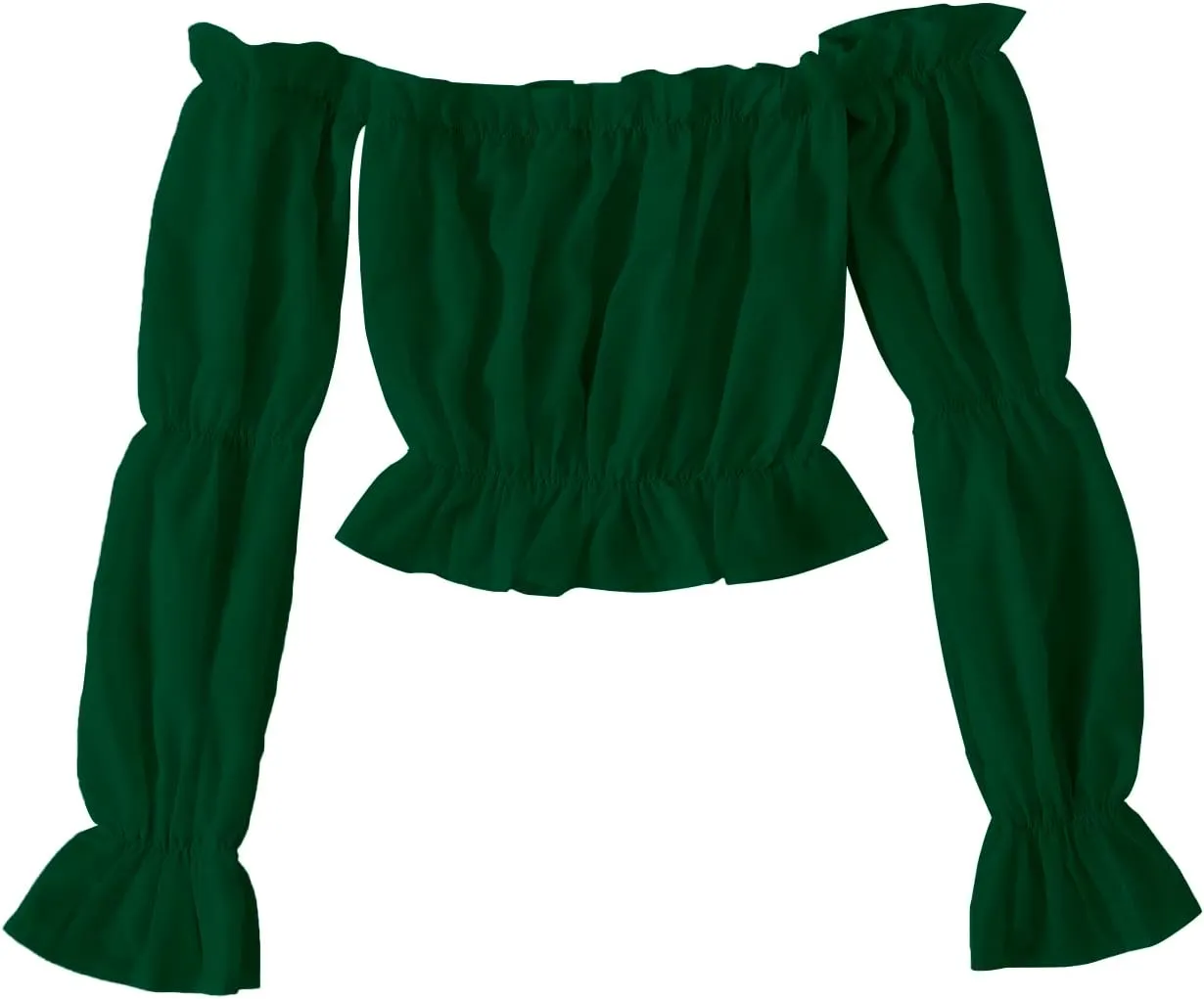 LYANER Women's Off Shoulder Ruffle Trim Puff Long Sleeve Tube Crop Blouse Shirt Top