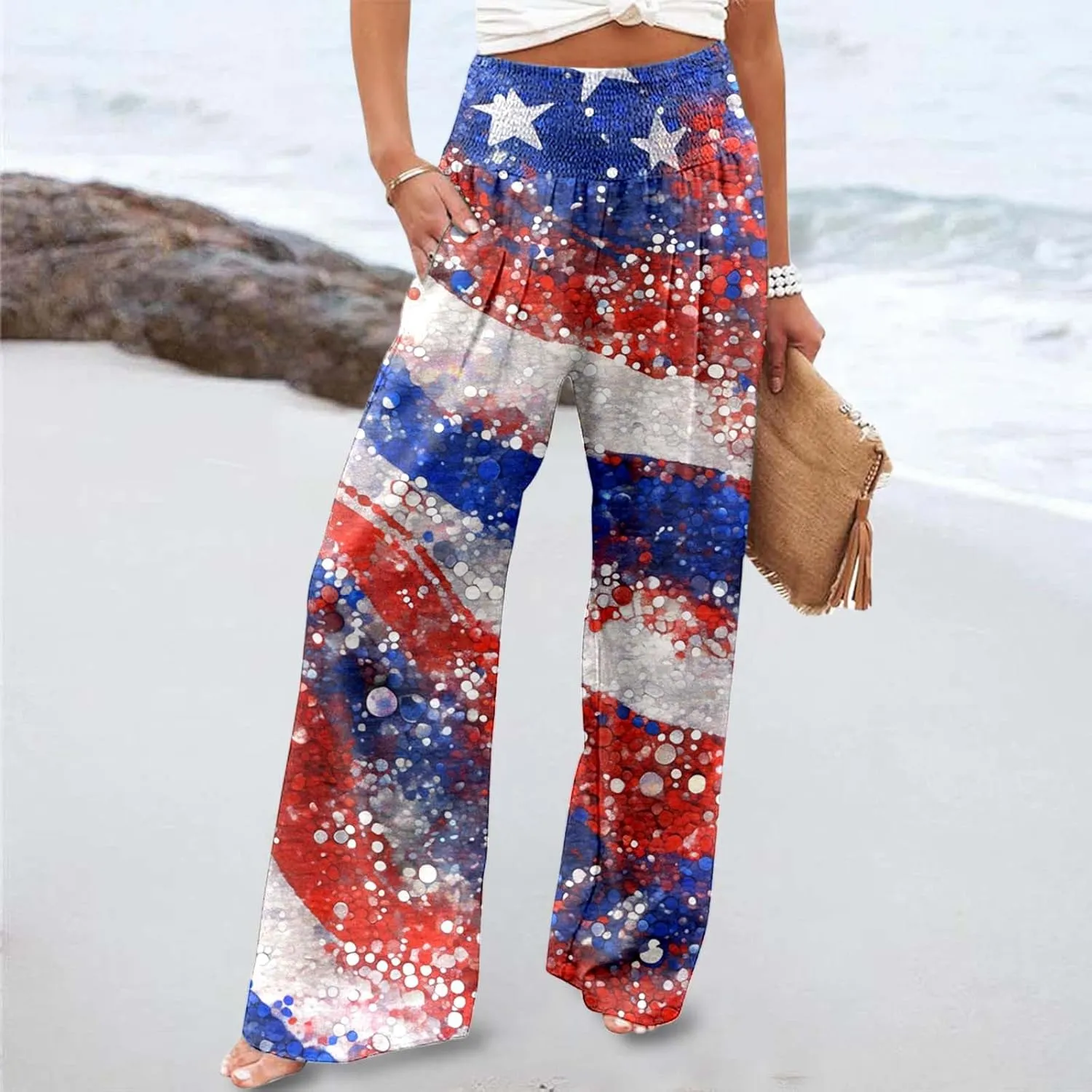 MBJ Women's Casual Comfy Solid/Tie Dye Wide Leg Palazzo Pants (XS~5XL) Lounger Pants for Women Plus Size