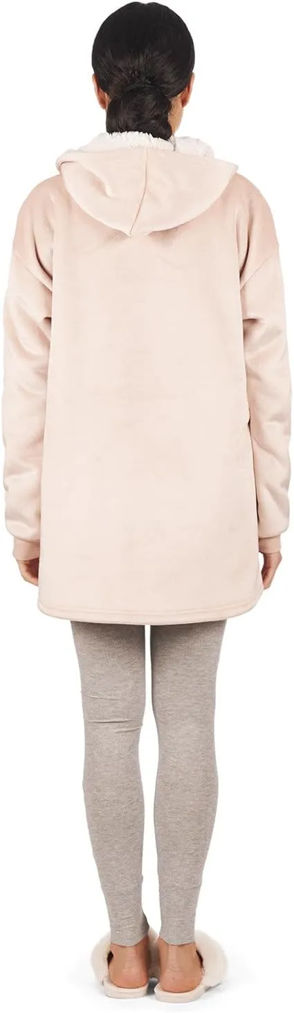 MeMoi Women's Sherpa-Lined Soft Velour Hooded Lounge Top