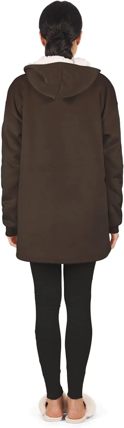 MeMoi Women's Sherpa-Lined Soft Velour Hooded Lounge Top