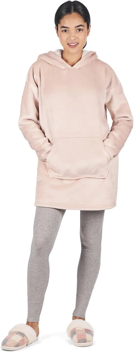 MeMoi Women's Sherpa-Lined Soft Velour Hooded Lounge Top