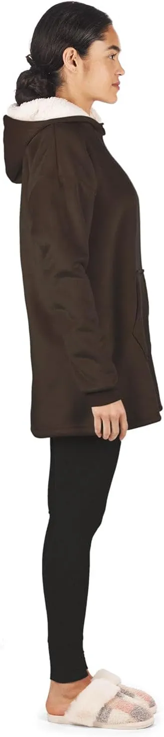 MeMoi Women's Sherpa-Lined Soft Velour Hooded Lounge Top