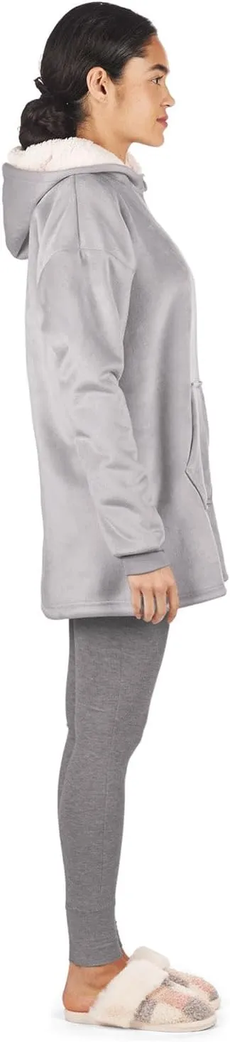 MeMoi Women's Sherpa-Lined Soft Velour Hooded Lounge Top
