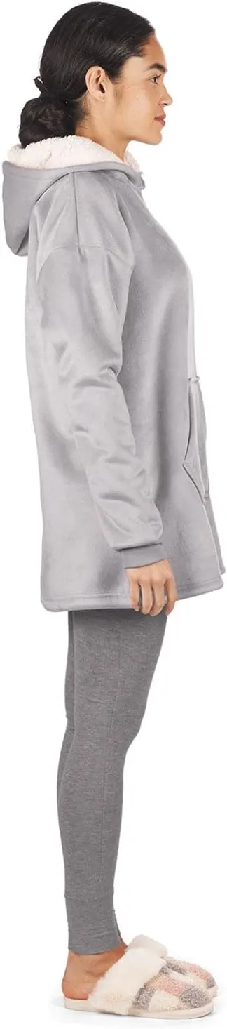 MeMoi Women's Sherpa-Lined Soft Velour Hooded Lounge Top