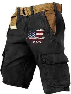 Men's Independence Day Shorts 4th of July Patriotic Cargo Shorts Casual Zipper Short Pant with Multi-Pocket