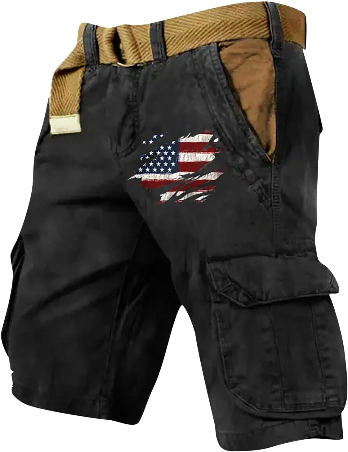 Men's Independence Day Shorts 4th of July Patriotic Cargo Shorts Casual Zipper Short Pant with Multi-Pocket