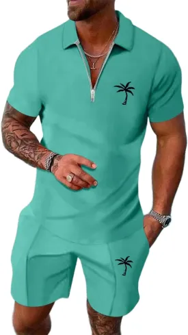 Mens Summer Track Suits 2 Piece Shorts Sets Short Sleeve Sweatsuit Outfits 1/4 Zip Golf Polo Shirt Breathable Loungewear