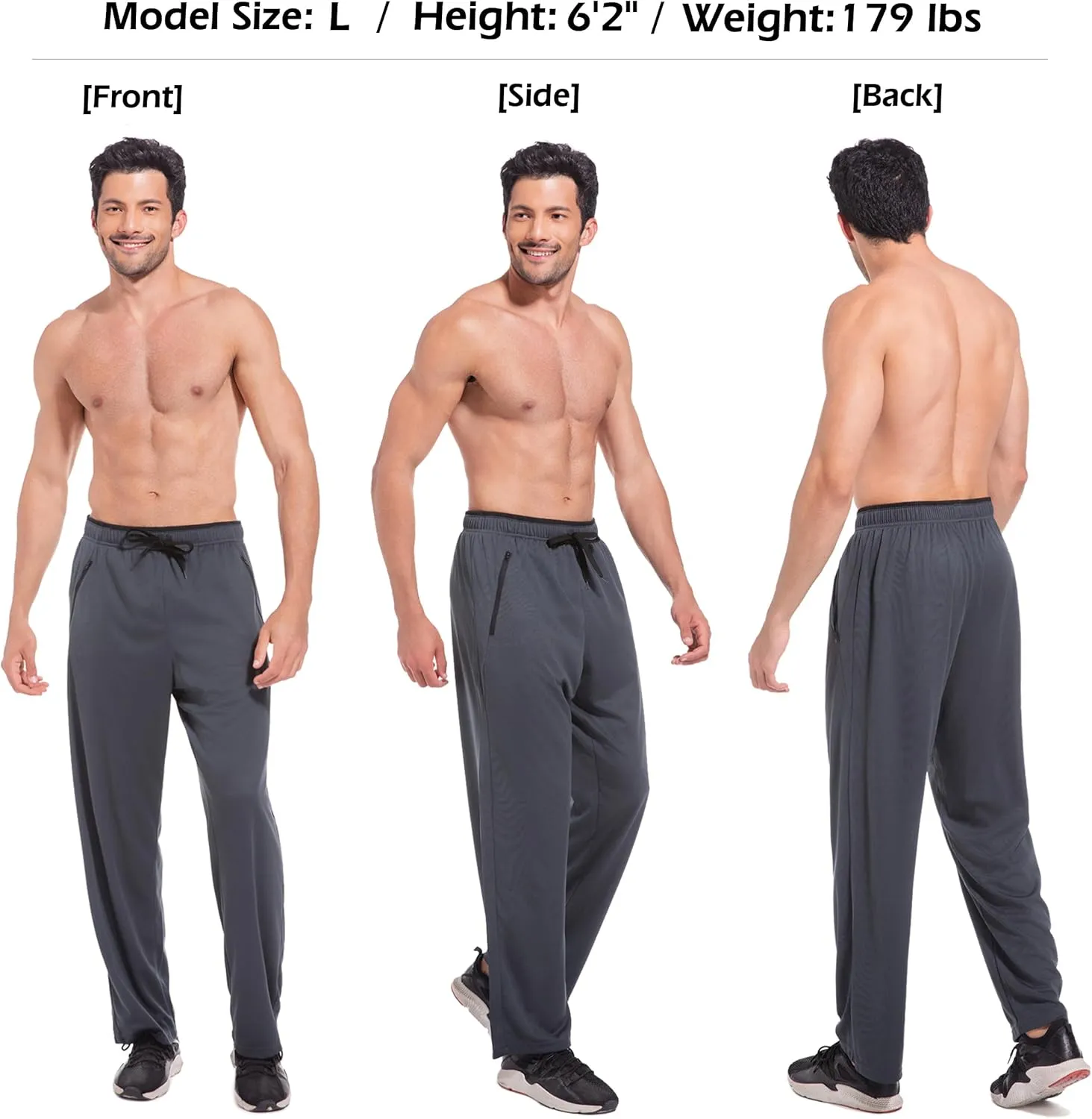 Mens Sweatpants with Zipper Pockets Open Bottom Athletic Pants for Workout,Running,Training,Jogging,Gym