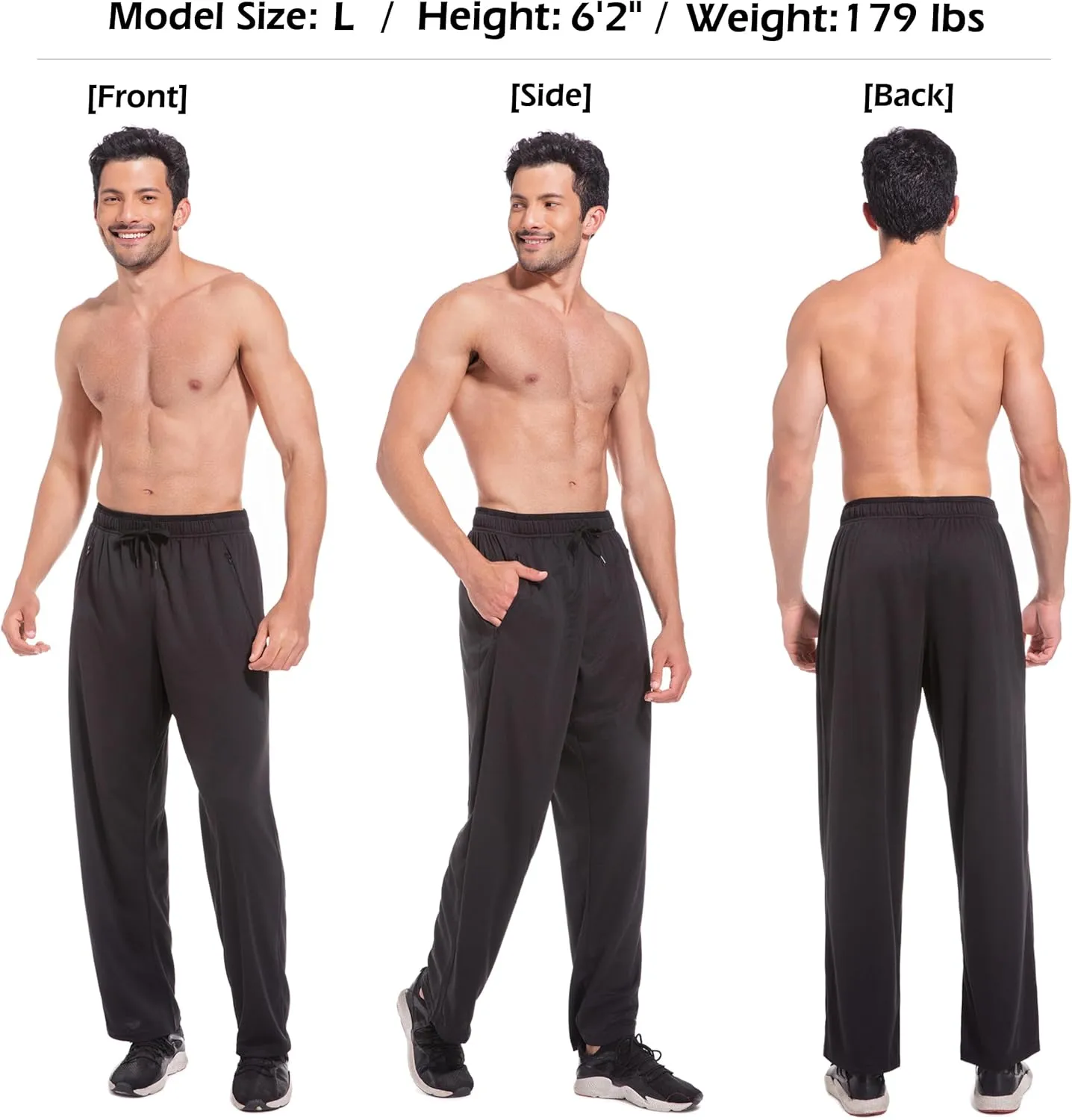 Mens Sweatpants with Zipper Pockets Open Bottom Athletic Pants for Workout,Running,Training,Jogging,Gym