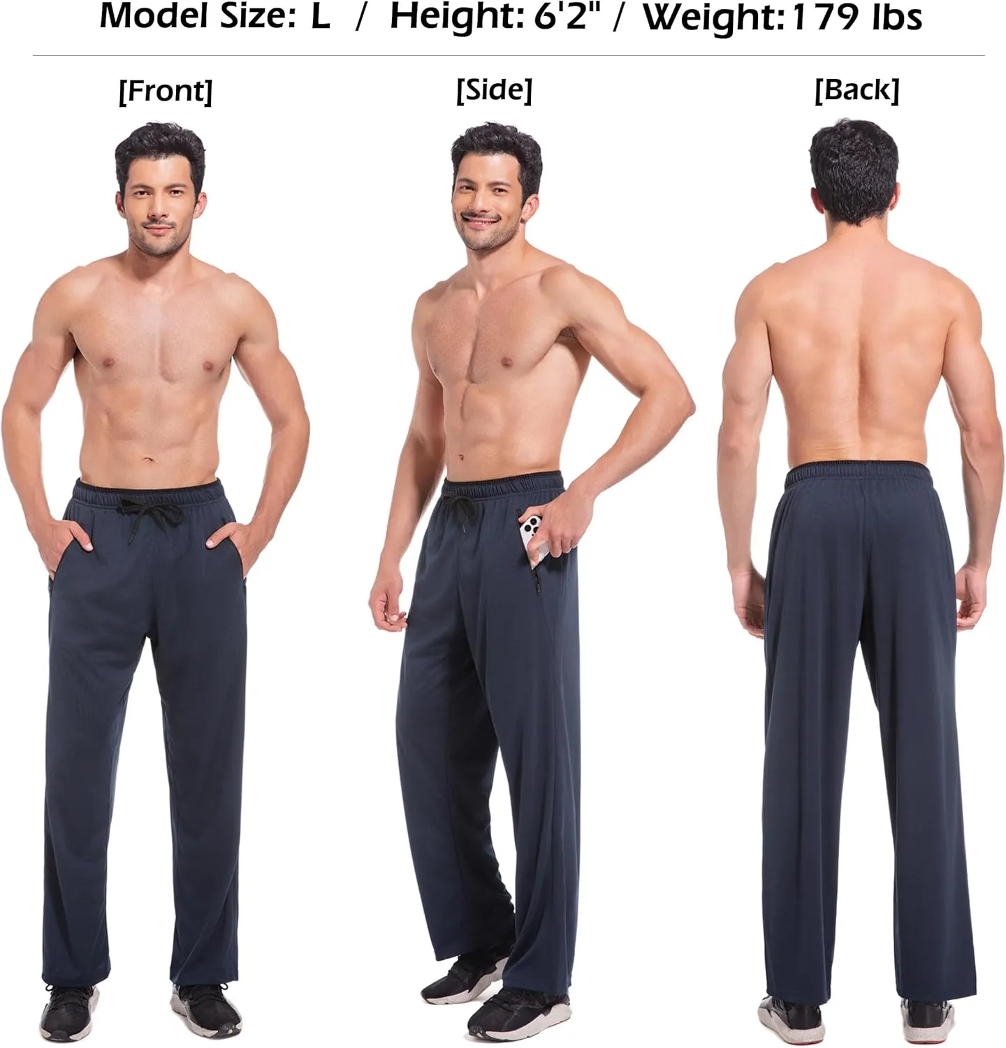 Mens Sweatpants with Zipper Pockets Open Bottom Athletic Pants for Workout,Running,Training,Jogging,Gym