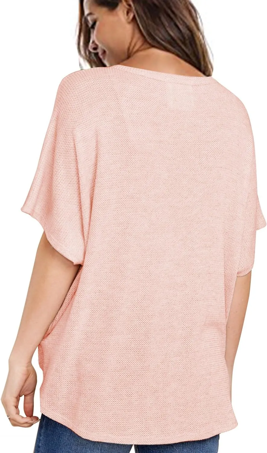 MIHOLL Womens Loose Blouse Short Sleeve V Neck Button Down T Shirts Tie Front Knot Casual Tops