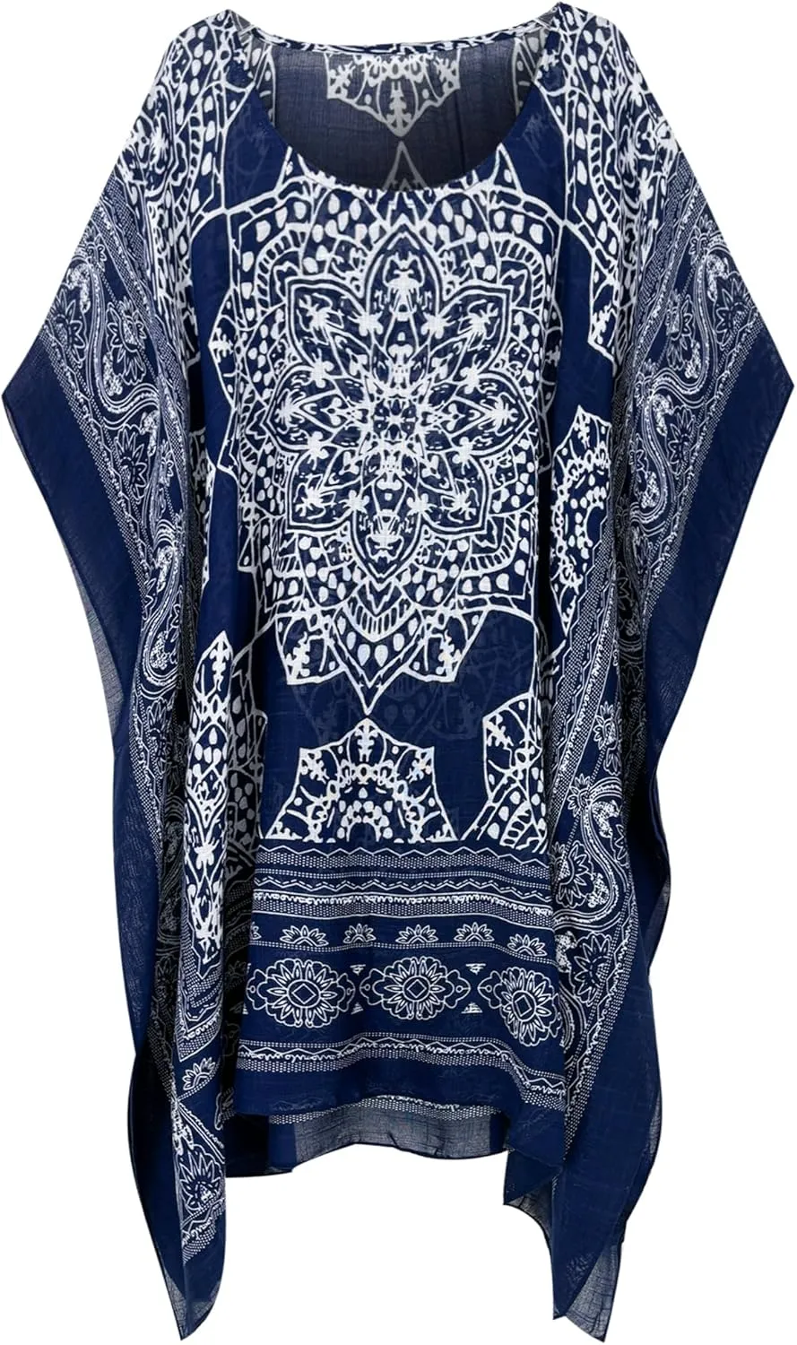 Moss Rose Women's Beach Kaftan Dresses Kimono Swimsuit Cover up for Bathing Suit with Floral Pattern