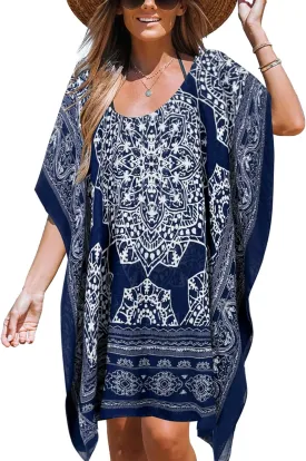 Moss Rose Women's Beach Kaftan Dresses Kimono Swimsuit Cover up for Bathing Suit with Floral Pattern