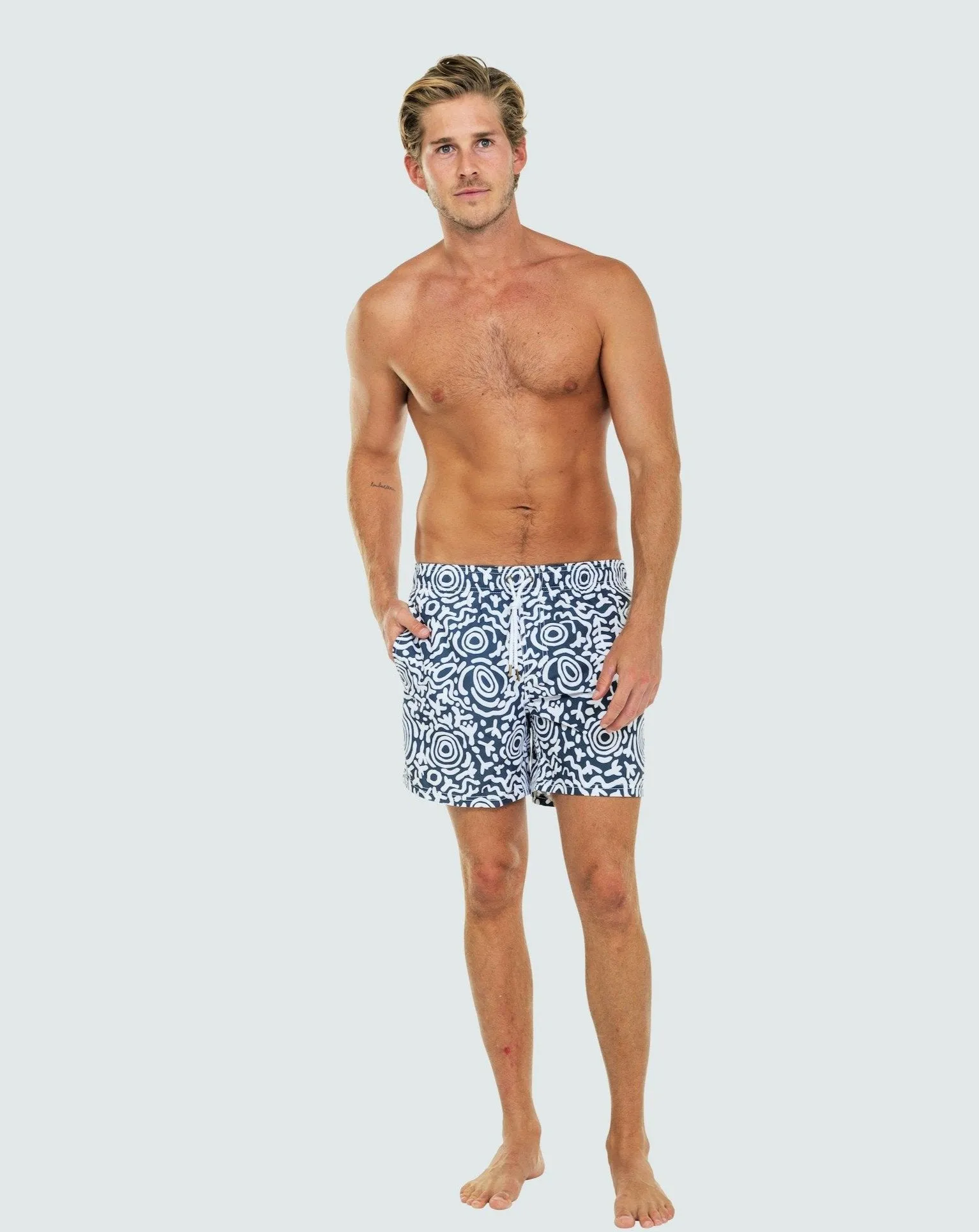 Ortc MENS NGARRINDJERI DREAMING SWIM SHORTS - BLUE WHITE