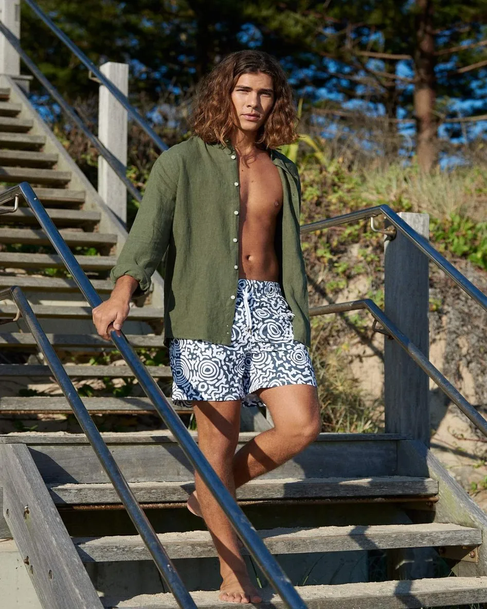 Ortc MENS NGARRINDJERI DREAMING SWIM SHORTS - BLUE WHITE