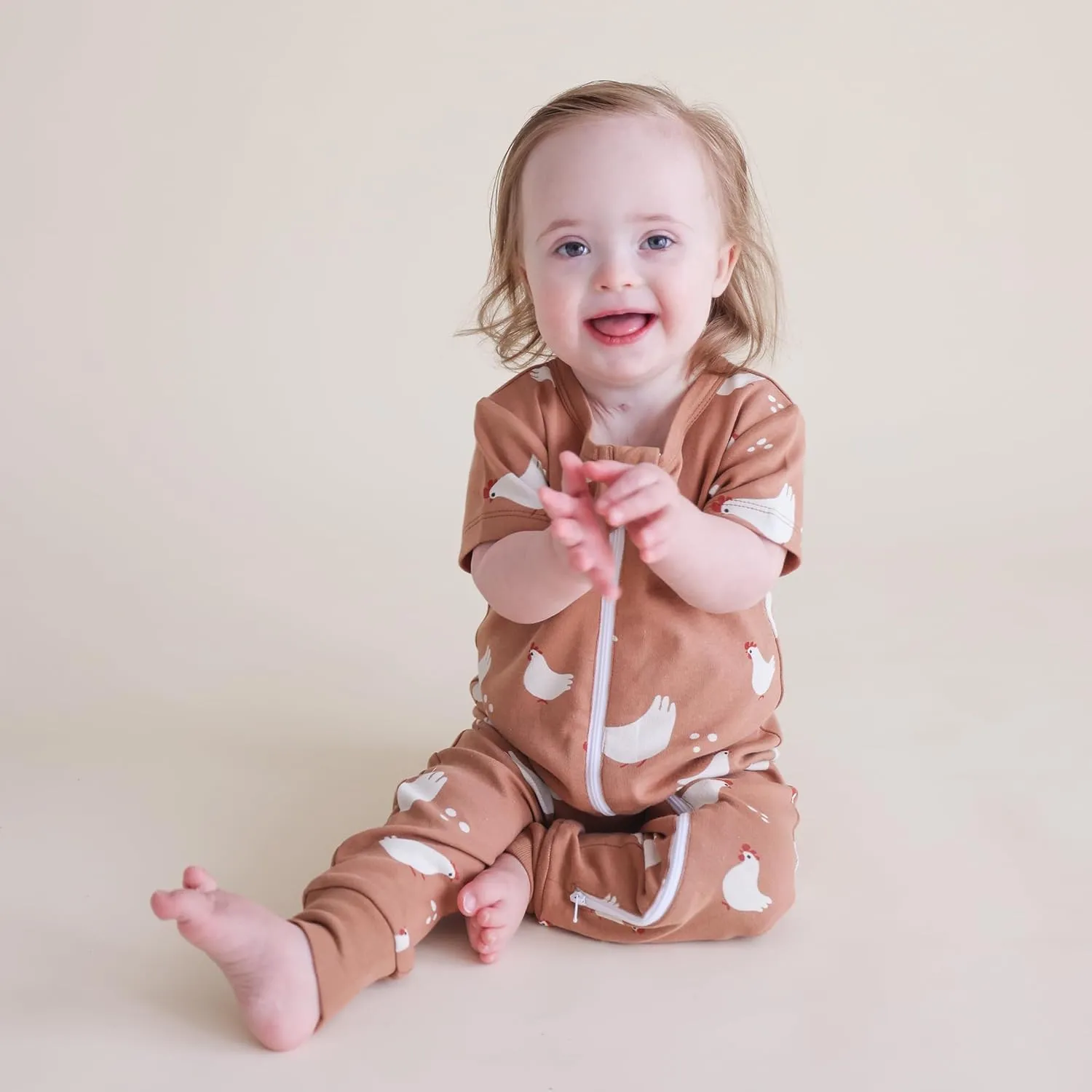 PARADE Organic Signature Print '2-Way' Zip Romper Short Sleeve