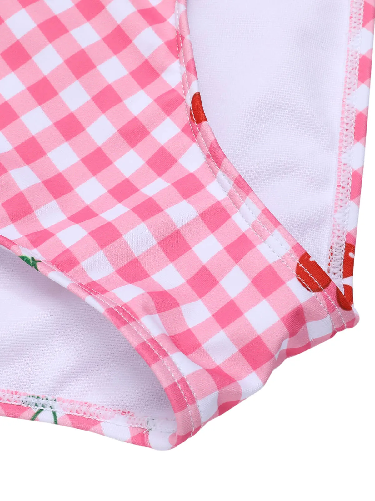 Pink 1950s Plaid & Cherry Strap Swimsuit