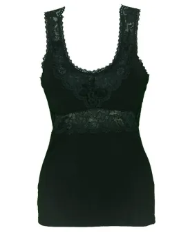 Premium Embroidered Camisole Padded With Lace - Black Color - 8783