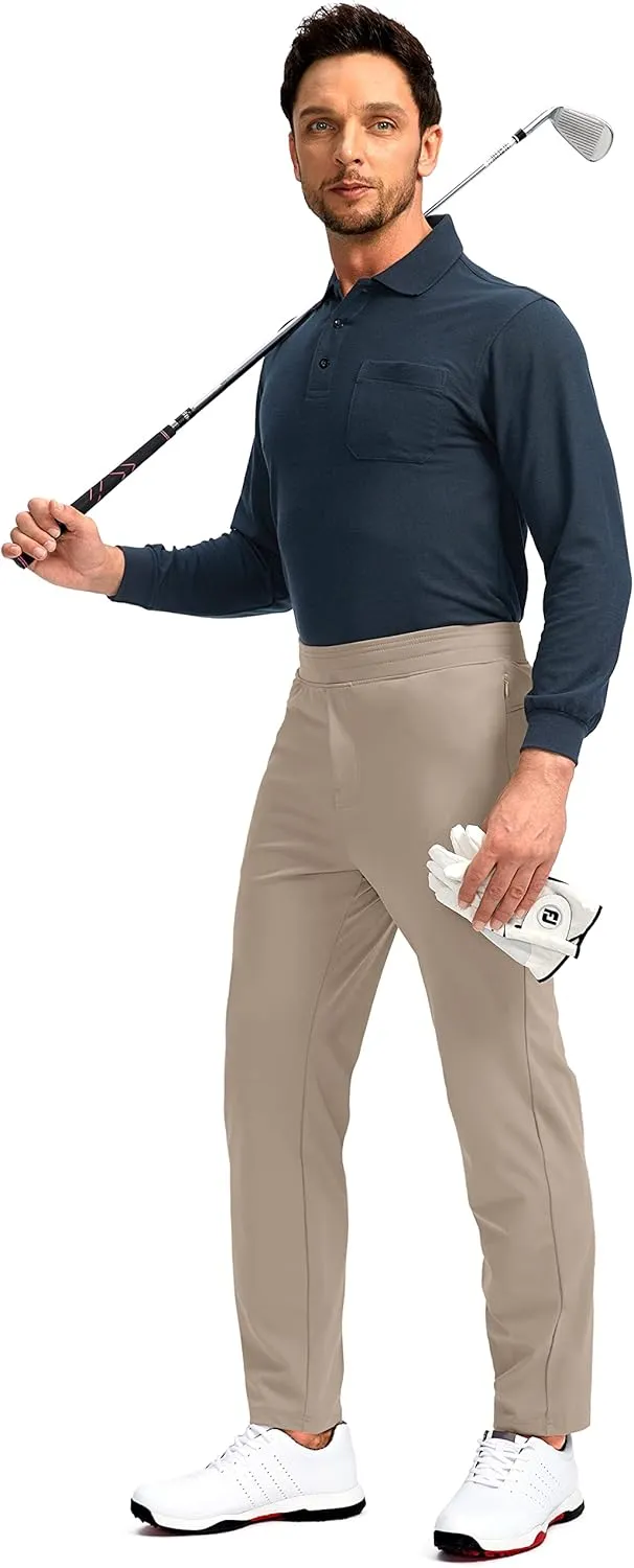 Pudolla Men's Golf Pants Stretch Sweatpants with Zipper Pockets Slim Fit Work Casual Joggers Pants for Men