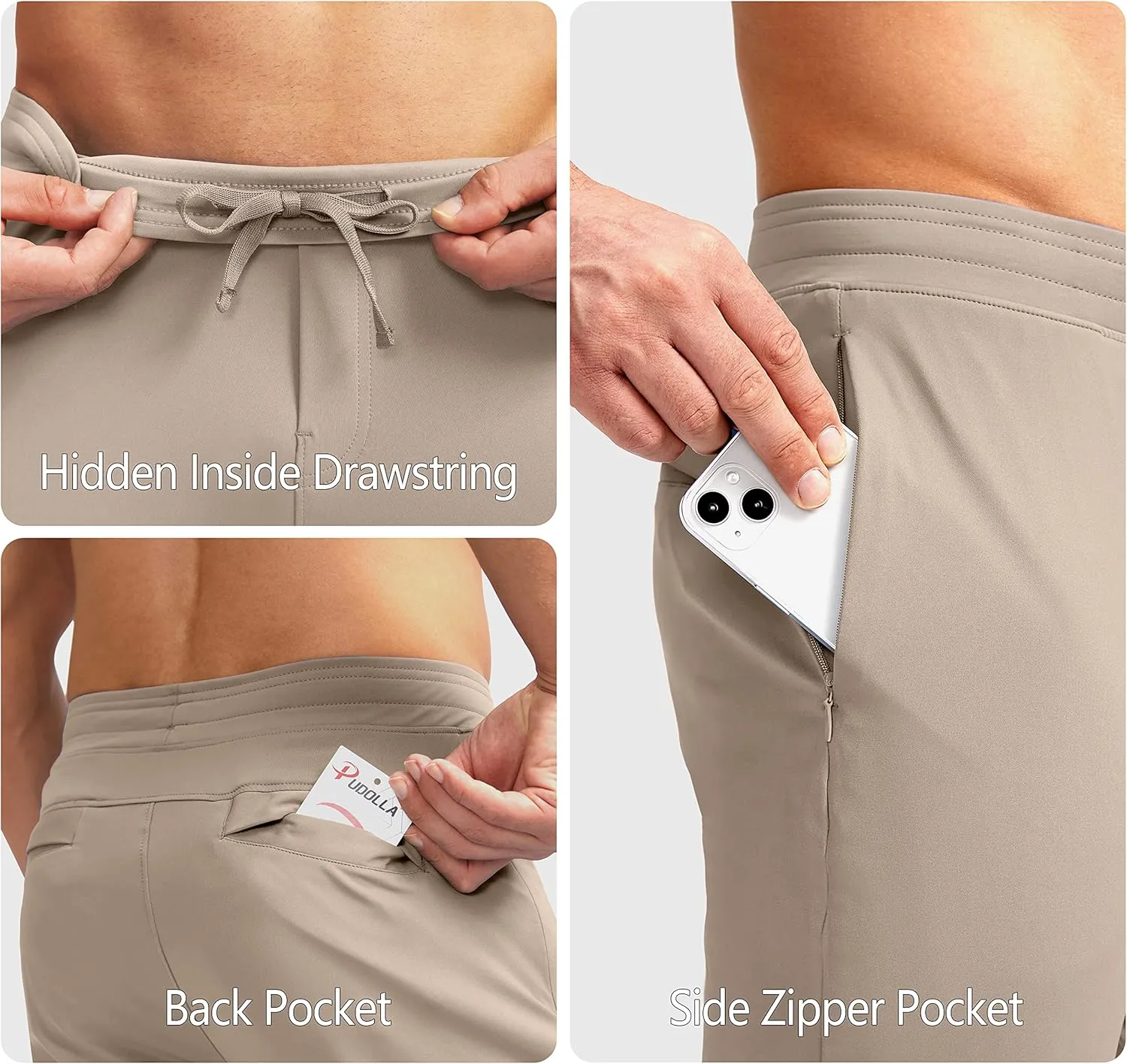 Pudolla Men's Golf Pants Stretch Sweatpants with Zipper Pockets Slim Fit Work Casual Joggers Pants for Men