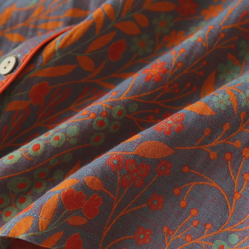Red AOP Leaf Print Pure Cotton Pajama Set