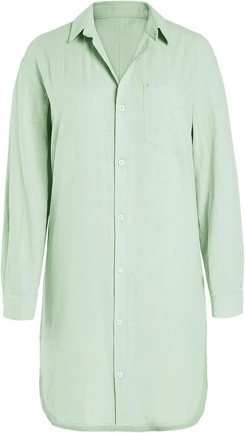 Runcati Womens Button Down Shirts Linen Cotton Long Sleeve Blouse Tunic Tops Cover Up Shirt Loose Beach Bikini Dress