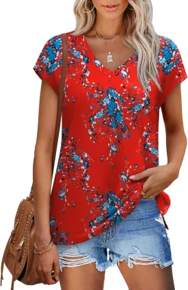 SAMPEEL Womens Summer Tops 2025 Cap Sleeve Trendy V Neck Loose Fit T Shirts