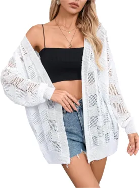 SHENHE Women's Crochet Lightweight Cardigan Beach Swim Cover Up Summer Open Front Colorful Kimonos