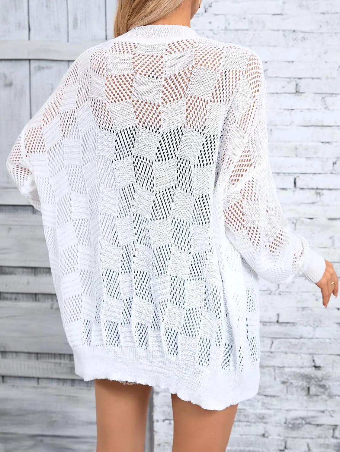SHENHE Women's Crochet Lightweight Cardigan Beach Swim Cover Up Summer Open Front Colorful Kimonos