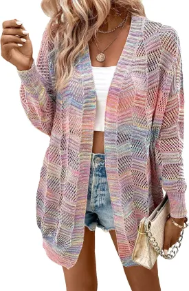 SHENHE Women's Crochet Lightweight Cardigan Beach Swim Cover Up Summer Open Front Colorful Kimonos