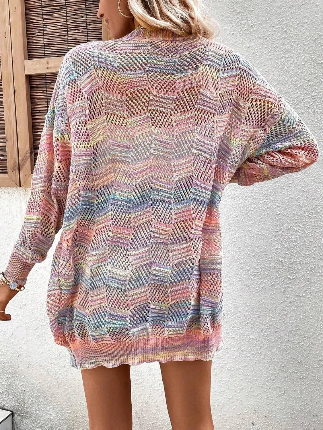 SHENHE Women's Crochet Lightweight Cardigan Beach Swim Cover Up Summer Open Front Colorful Kimonos