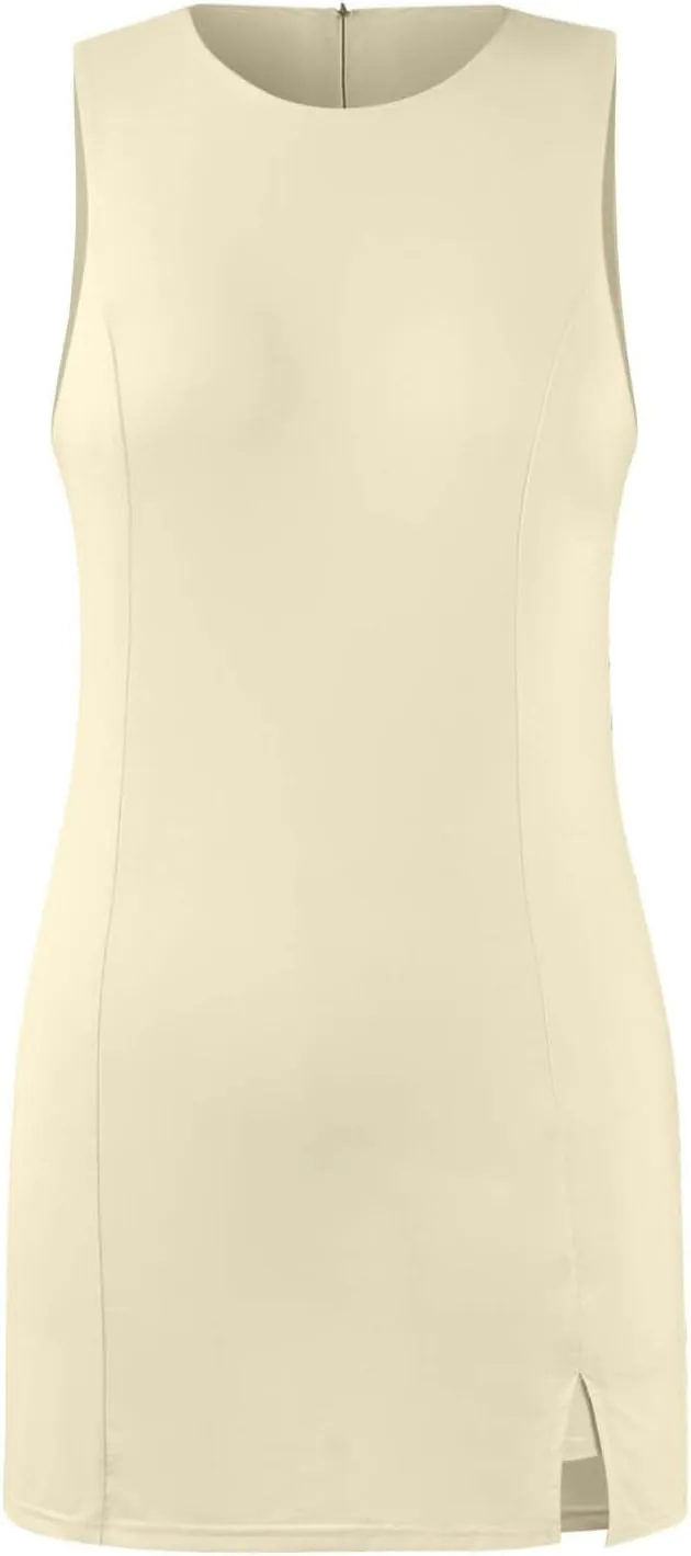 Skort Dress for Women Sleeveless Bodycon Side Slit Mini Tennis Dress with Shorts Cute Summer Active Comfy Shift Dresses