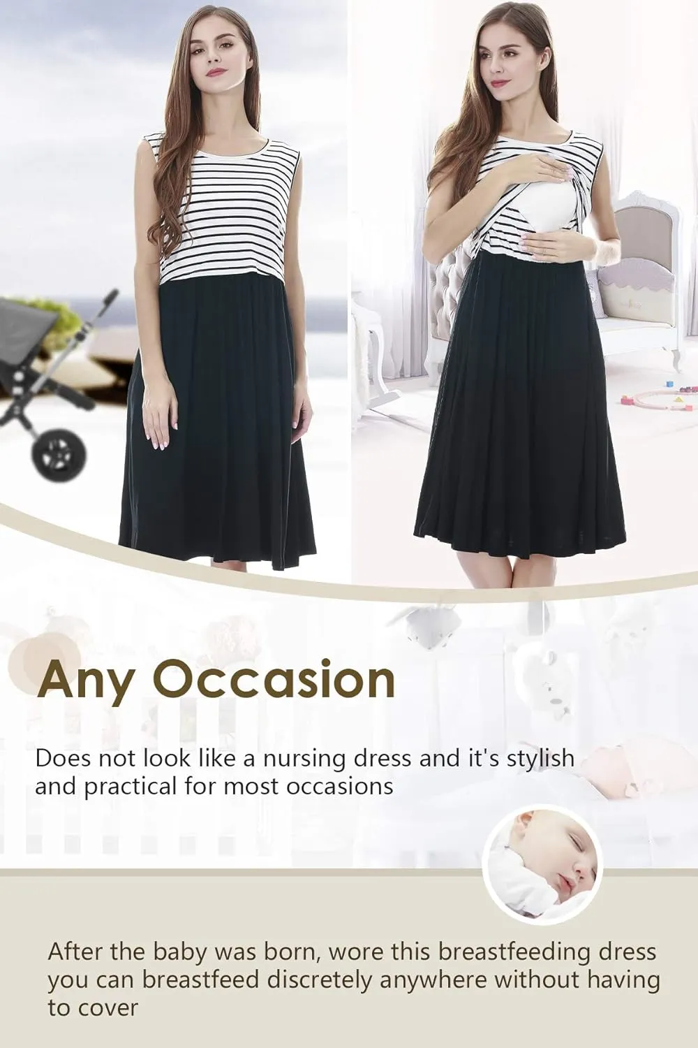 Smallshow Women's Sleeveless Nursing Dresses Patchwork Maternity Breastfeeding Dress