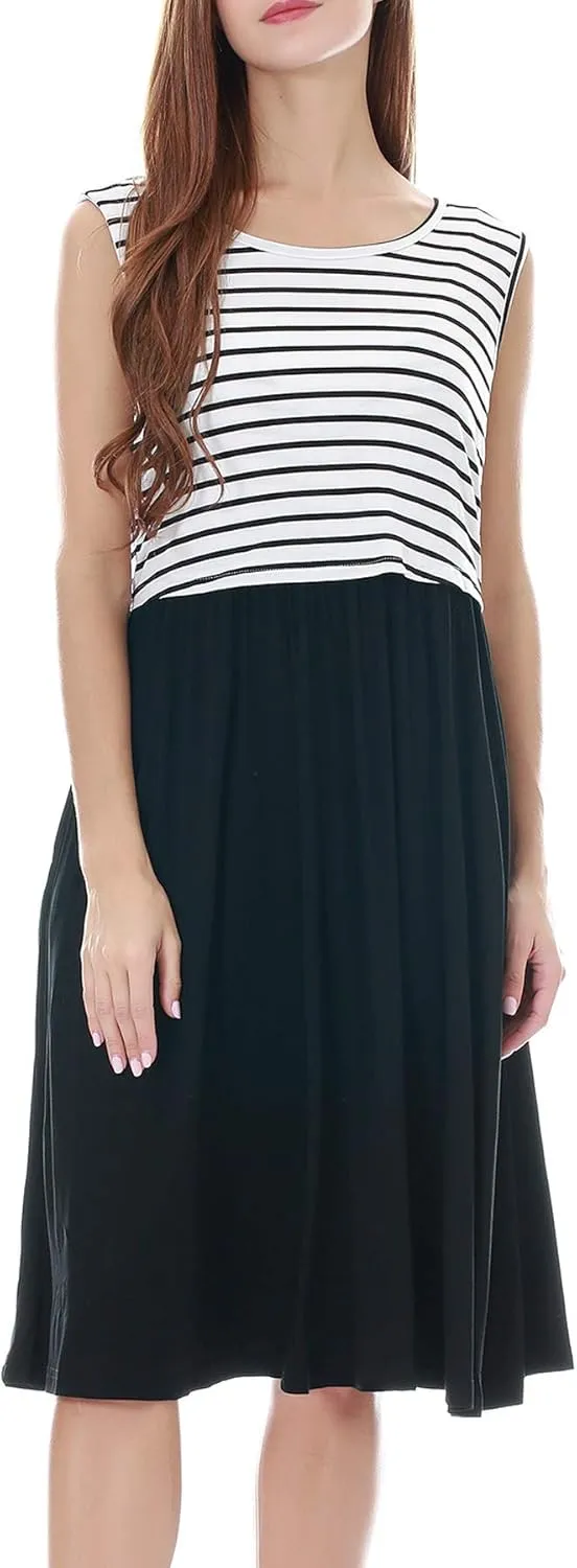 Smallshow Women's Sleeveless Nursing Dresses Patchwork Maternity Breastfeeding Dress