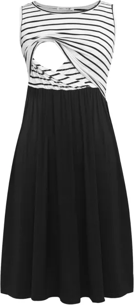 Smallshow Women's Sleeveless Nursing Dresses Patchwork Maternity Breastfeeding Dress