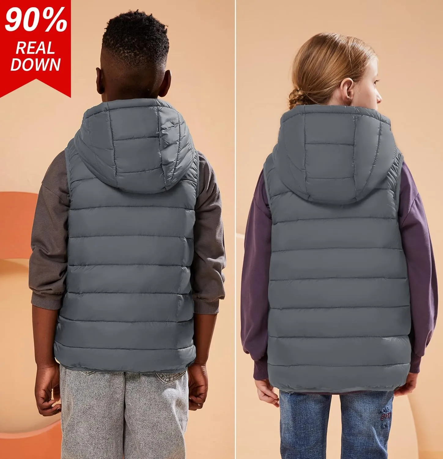 SOLOCOTE Boy's Puffer Vest Hooded Coat Water-Resistant Warm Winter Fleece Sleeveless Girl's Jacket for 6-14 Years