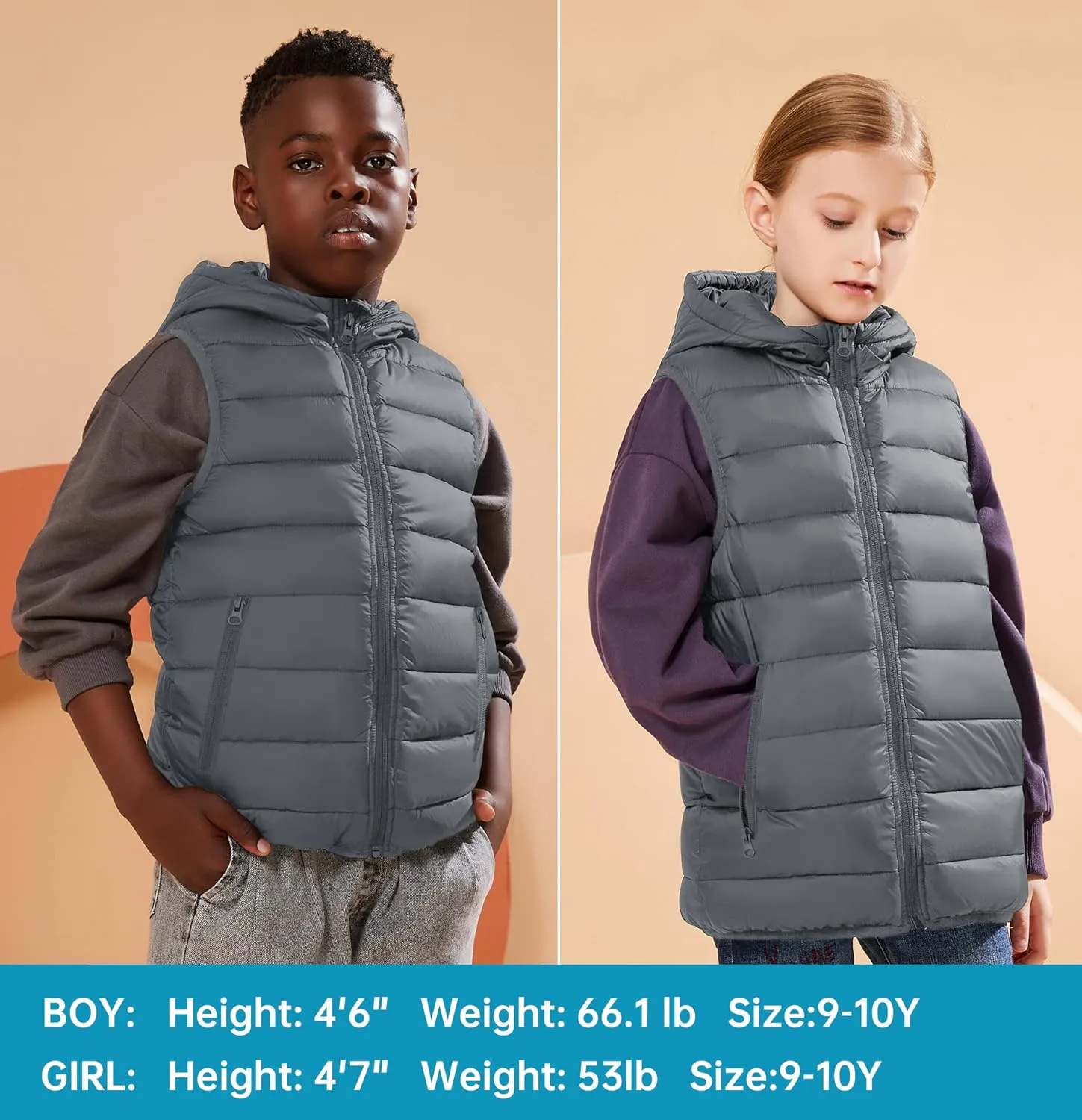 SOLOCOTE Boy's Puffer Vest Hooded Coat Water-Resistant Warm Winter Fleece Sleeveless Girl's Jacket for 6-14 Years